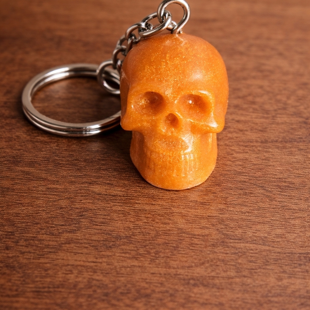 handmade resin Orange Skull head  Keychain